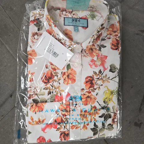 HAWES & CURTIS FITTED FLORAL SHIRT IN WHITE/RED SIZE UK 12
