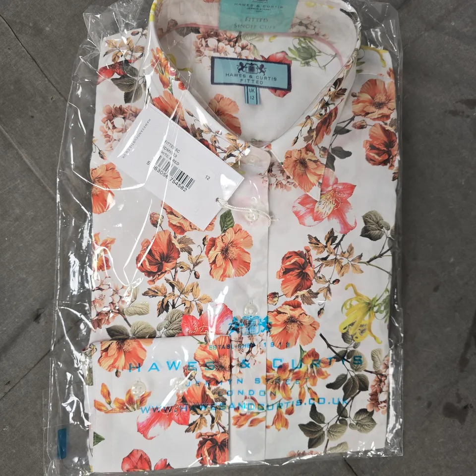 HAWES & CURTIS FITTED FLORAL SHIRT IN WHITE/RED SIZE UK 12