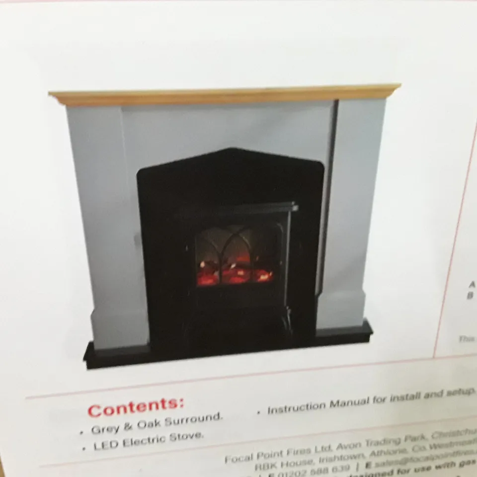 BOXED FOCALPOINT HURST OAK & GREY ELECTRIC FIRE SUITE