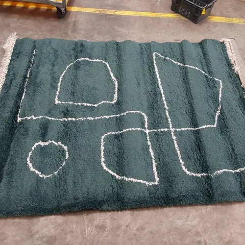NAY MACHINE WOVEN DARK GREEN/WHITE RUG // 160 X 230CM