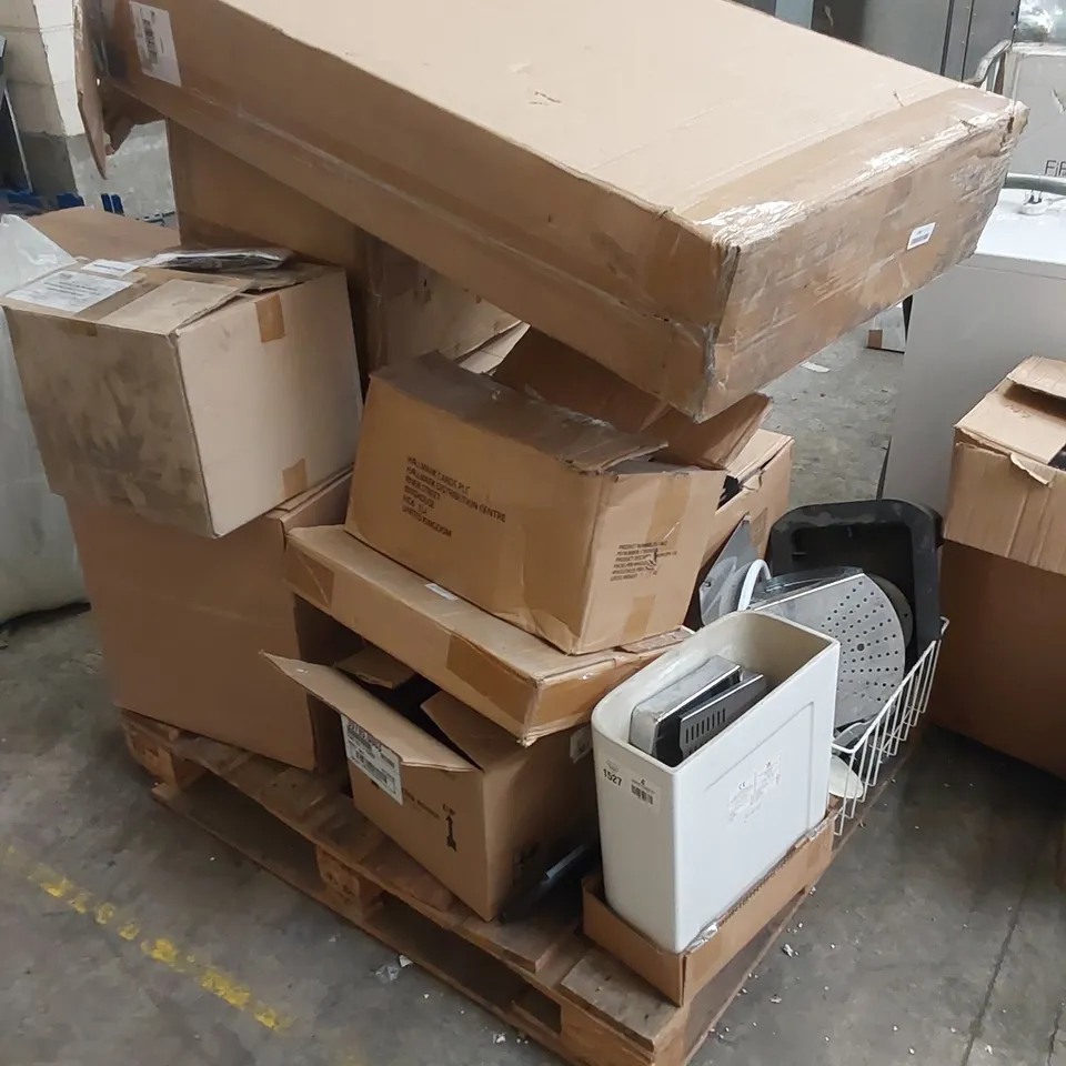PALLET OF ASSORTED FURNITURE, CATERING AND BATHROOM ITEM PARTS AND PIECES 