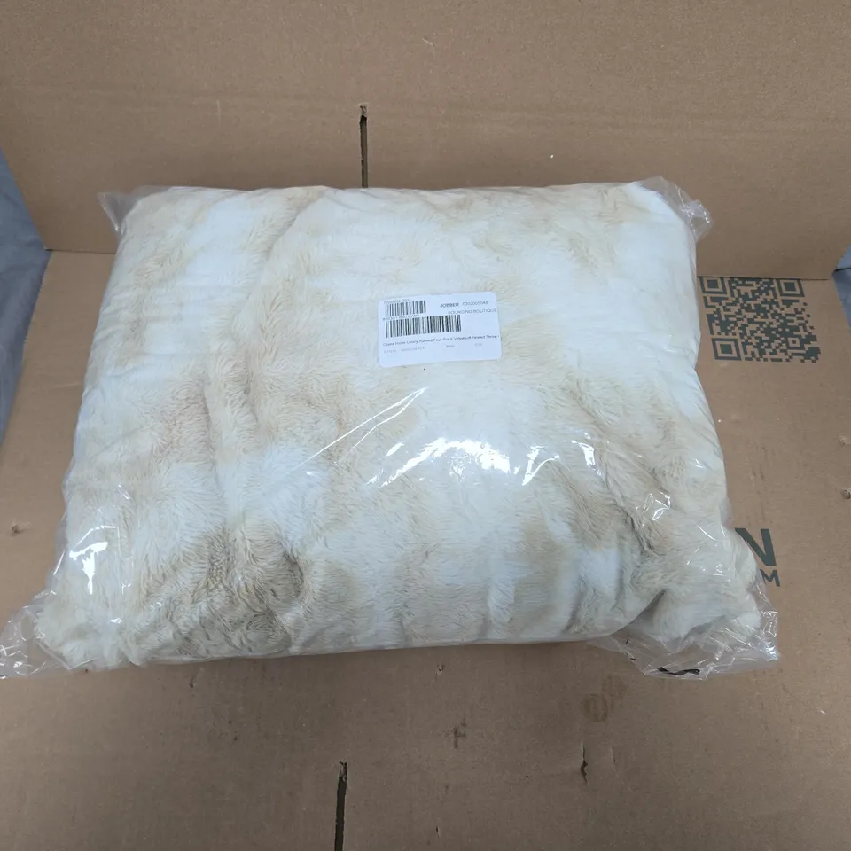 COZEE HOME LUXURY RUCHED FAUX FUR AND VELVETSOFT HEATED THROW TAUPE OMBRE