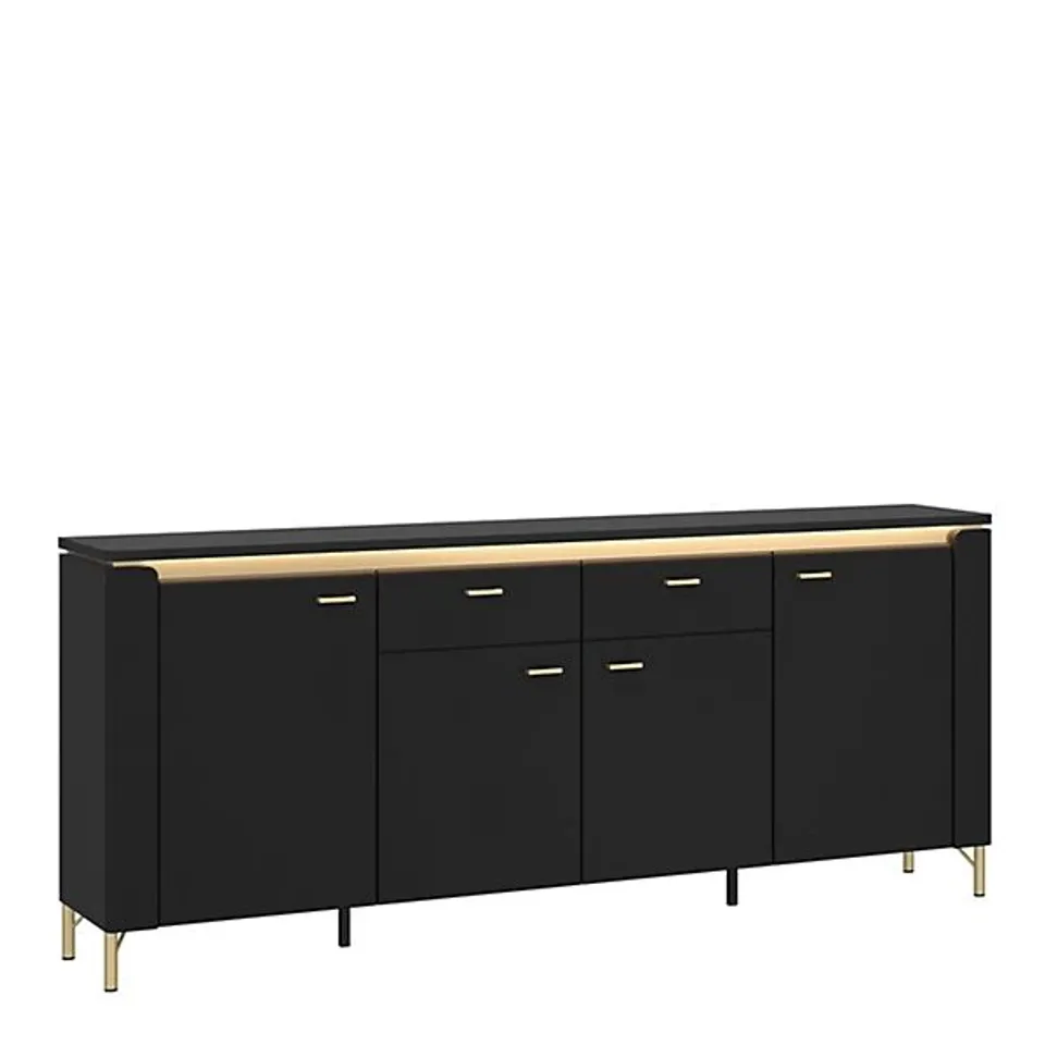 BOXED GENOA SIDEBOARD 4 DOOR 2 DRAWER IN BLACK MATT/GOLD (3 BOXES)