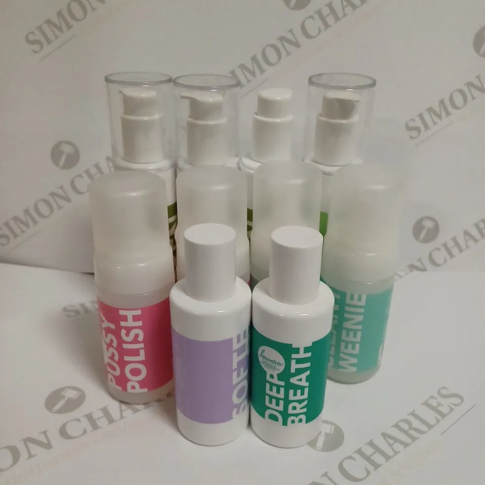 LOT OF 10 ASSORTED LOOVARA PRODUCTS TO INCLUDE MASSAGE OIL, LUBRICANT AND CLEANER FOAM