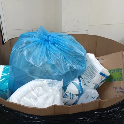 PALLET OF A LARGE QUANTITY OF ASSORTED ITEMS INCLUDING DRYLIFE PANTS , LARGE BLIND AND ASSORTED CLOTHING
