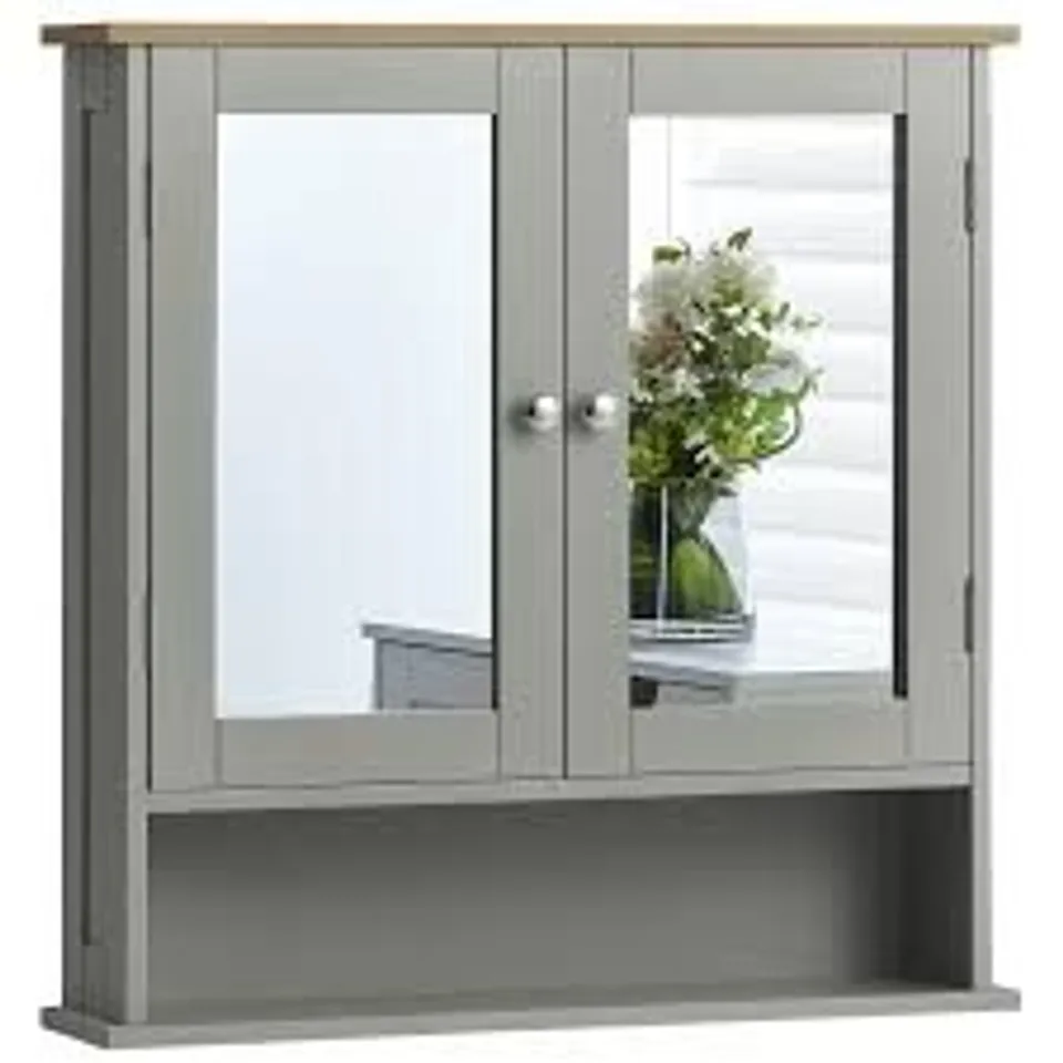 BOXED PRIANO 2 DOOR MIRRORED WALL CABINET WITH SHELF - GREY (1 BOX)