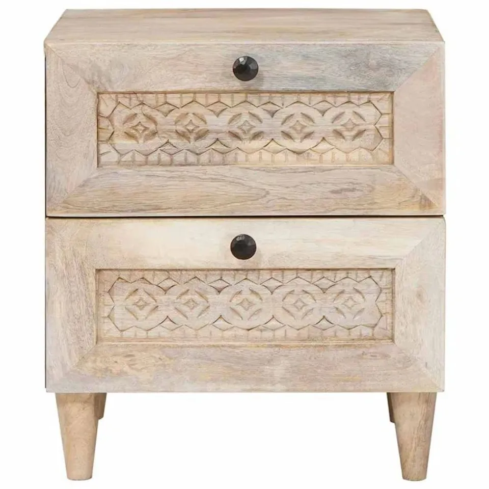 BOXED BEDSIDE TABLE BEIGE 40×33×46CM SOLID MANGO WOOD