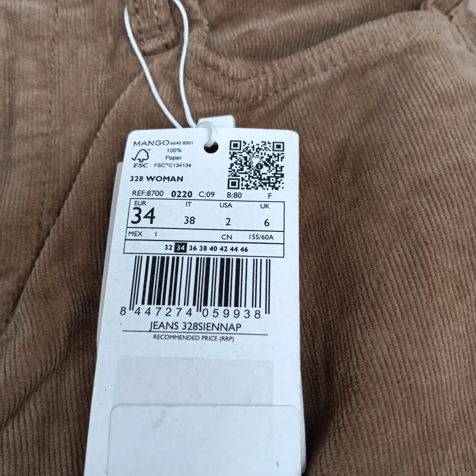 MANGO MID WAIST FLARE CORDUROY JEANS UK 6 TAGGED