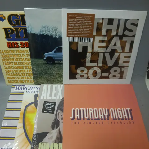 LOT OF APPROXIMATELY 6 ASSORTED VINYL RECORDS, TO INCLUDE - SATURDAY NIGHT THE VINTAGE EXPLOSION - ALEX CAMERON JUMPING THE SHARK - GENE PITNEY HIS 20 GREATEST - ETC