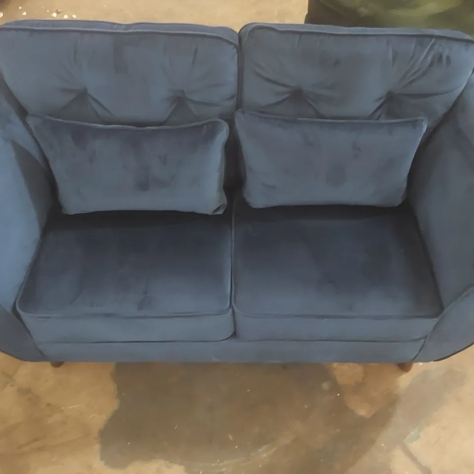 DESIGNER VELVET UPHOLSTERED BLUE LOVESEAT