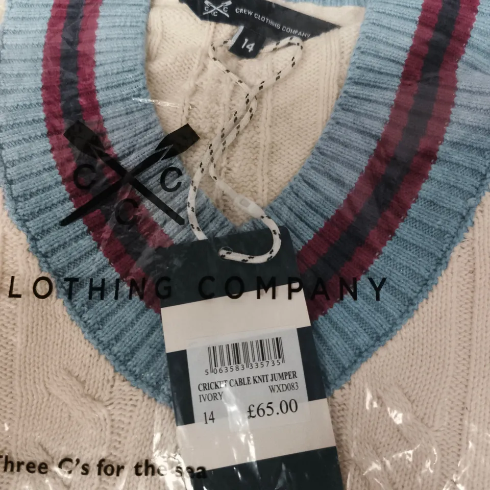 CREW CLOTHING CRICKET CABLE KNIT JUMPER – IVORY, UK SIZE 14