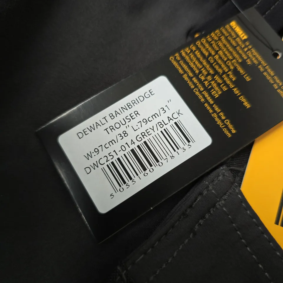 DEWALT BAINBRIDGE TROUSERS – MEN'S WORKWEAR, GREY/BLACK, UK 38 (W97CM/L79CM)