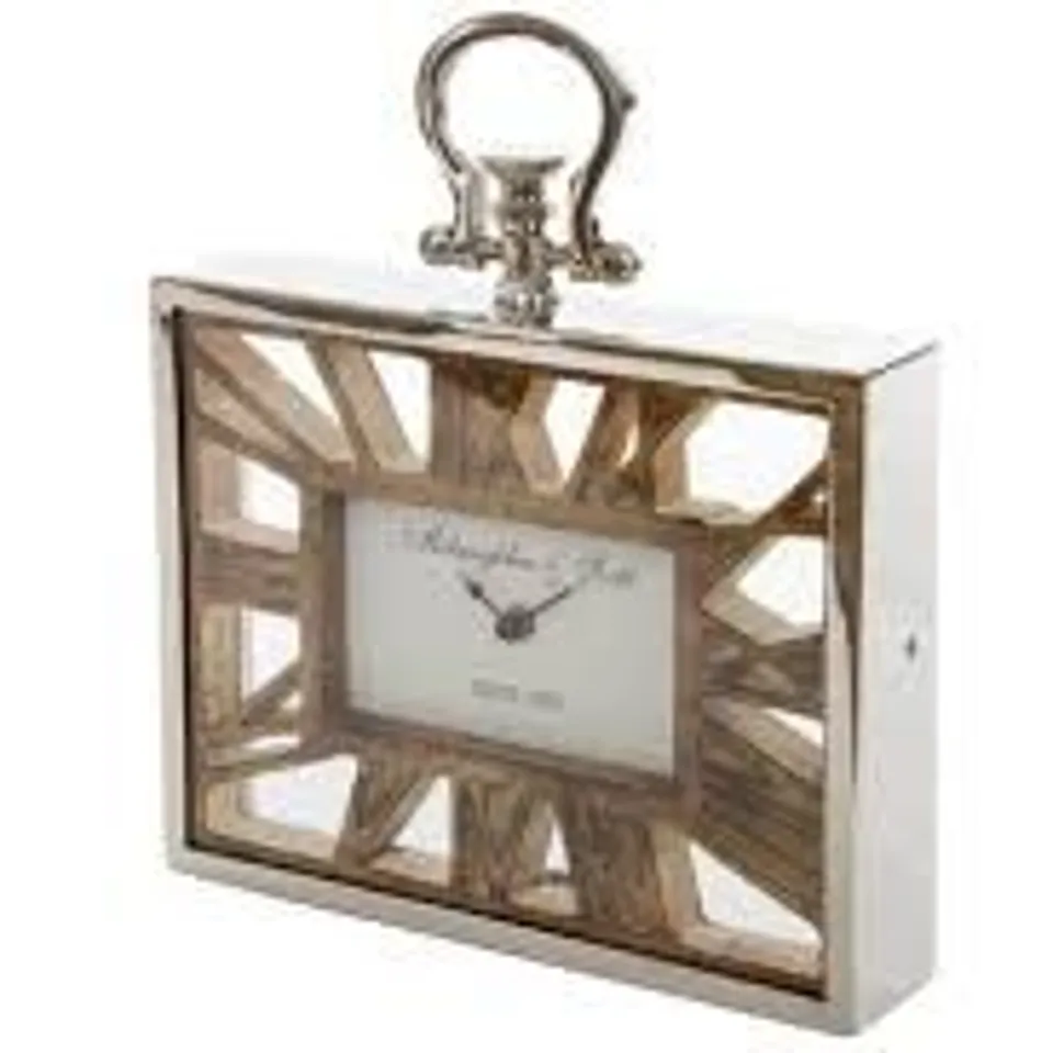 BOXED ROMAN NUMERAL METAL QUARTZ MOVEMENT CRYSTAL TABLETOP CLOCK