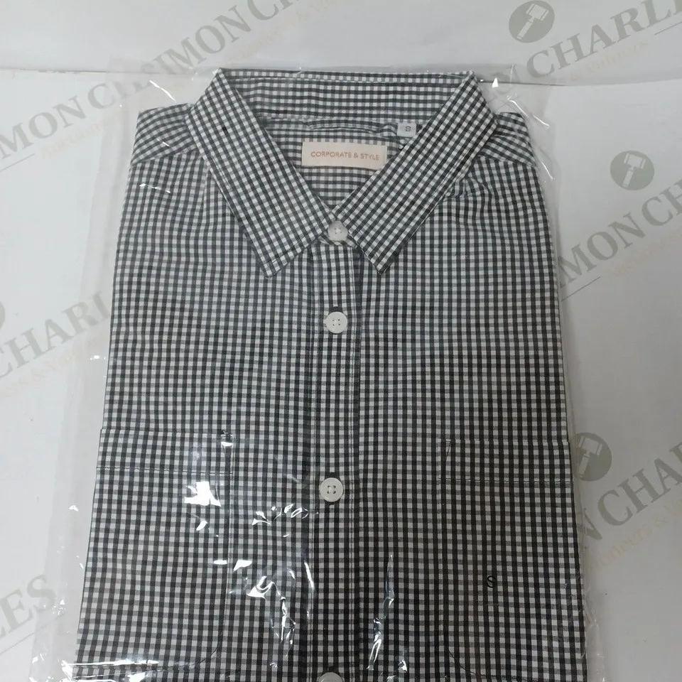 SEALED SET OF 6 BRAND NEW CORPORATIVE STYLE BLACK CHECK WOMENS SHIRT - SMALL