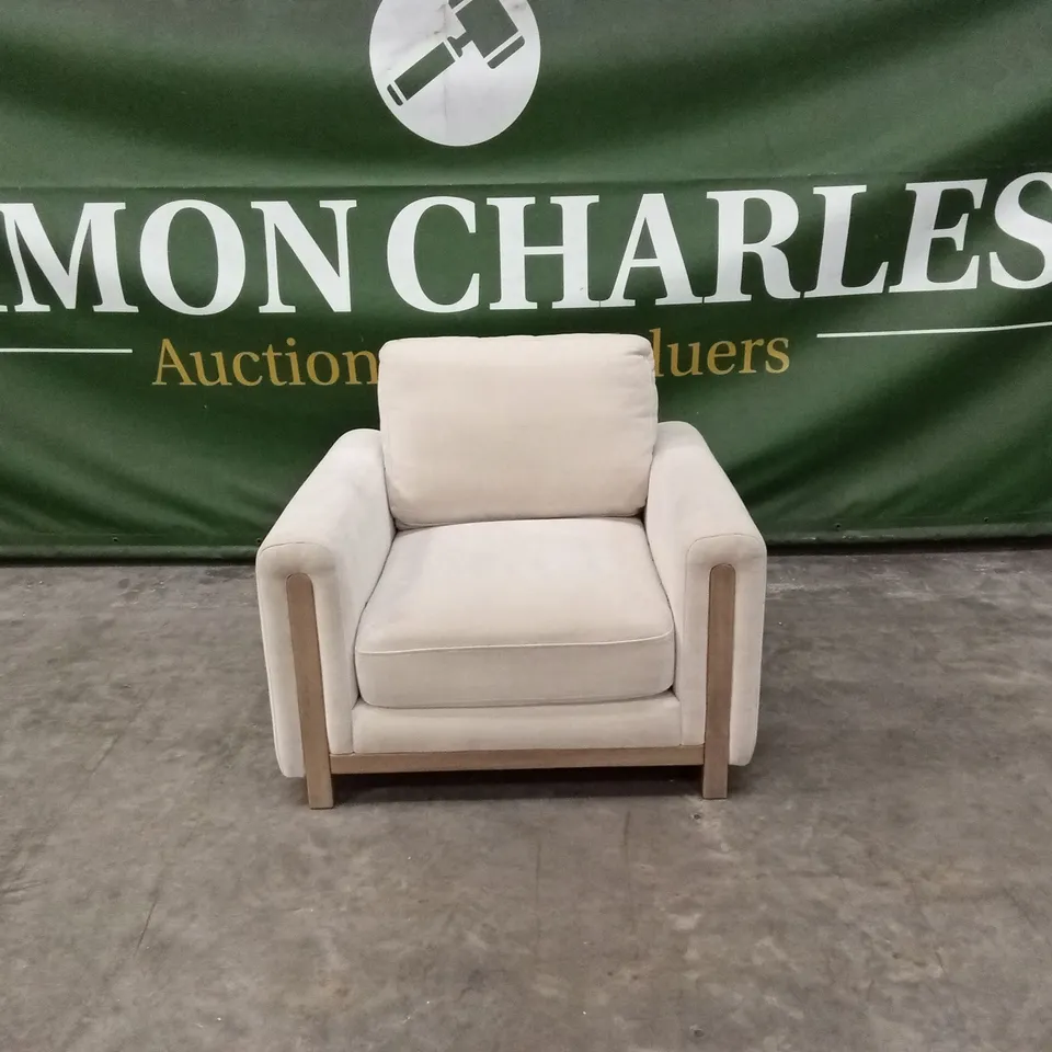 QUALITY DESIGNER LEILA FAWN FABRIC ARMCHAIR