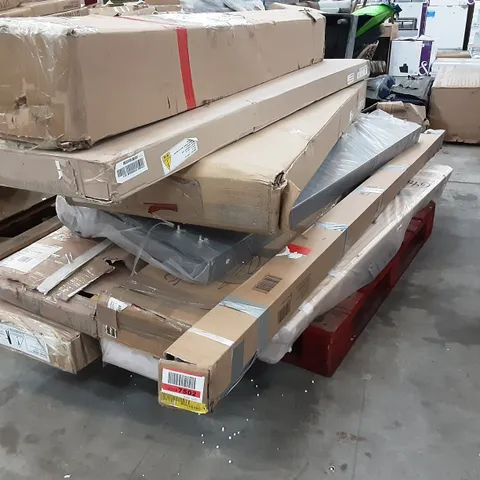 PALLET OF ASSORTED BOXED FURNITURE INCLUDING , BED , WOODEN SLATS , WARDROBE AND FURNITURE PARTS