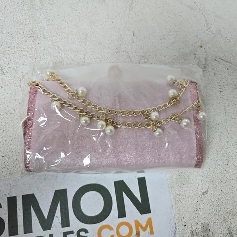 PINK GLITTER CLUTCH BAG WITH PEARL CHAIN – WOMEN'S ACCESSORY