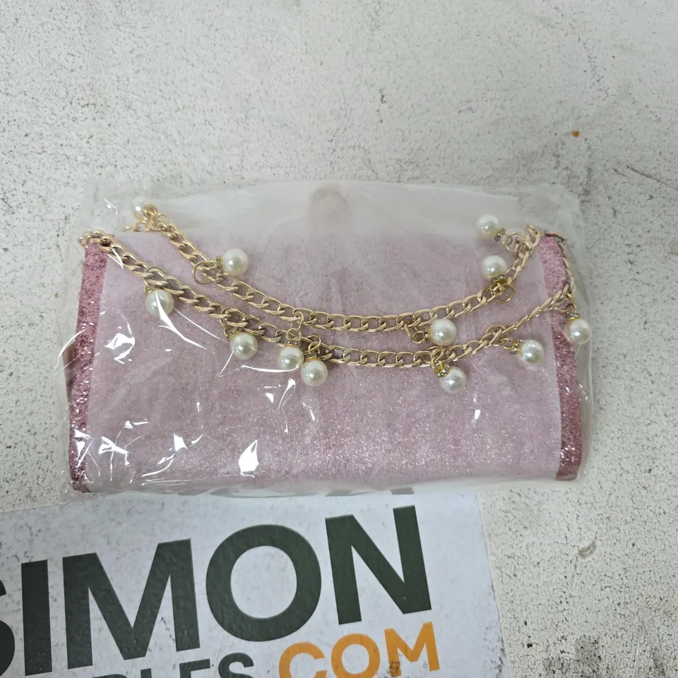 PINK GLITTER CLUTCH BAG WITH PEARL CHAIN – WOMEN'S ACCESSORY
