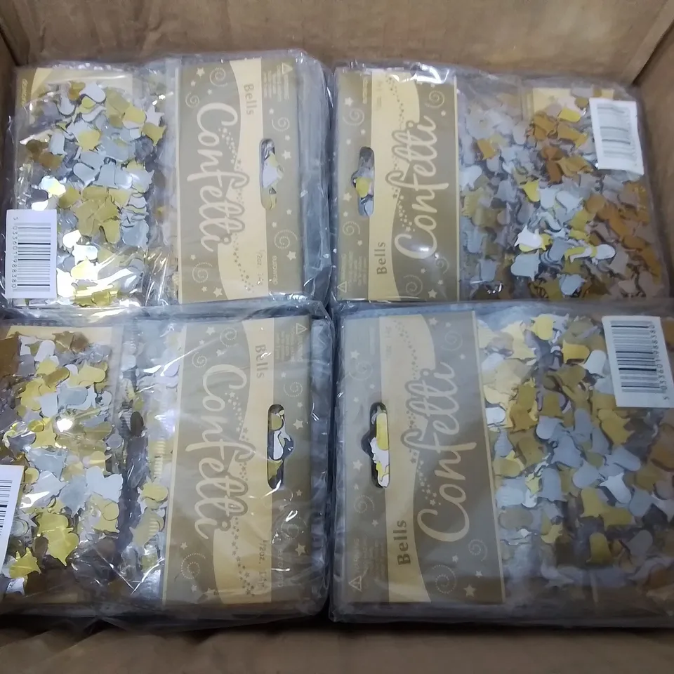 LOT OF 144 BRAND NEW 14G PACKS OF METALLIC 11MM ASSORTED BELL CONFETTI 