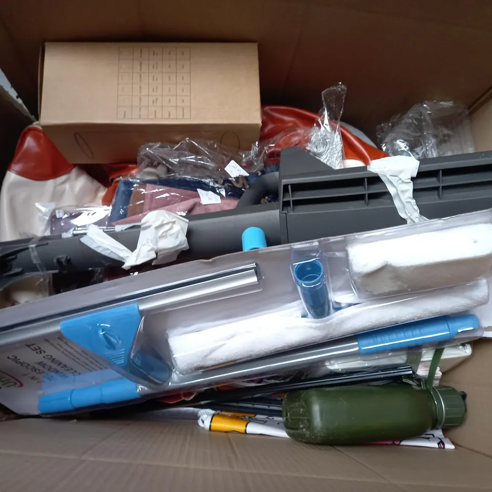 BOX OF APROXIMATELY 12 ASSORTED HOUSEHOLD ITEMS TOO INCLUDE CLEANING SETS , , STORAGE JAR , TABLET CASES 