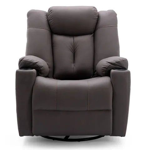BOXED SWIVEL ROCKER FABRIC MANUAL RECLINER CHAIR - BROWN (2 BOXES)