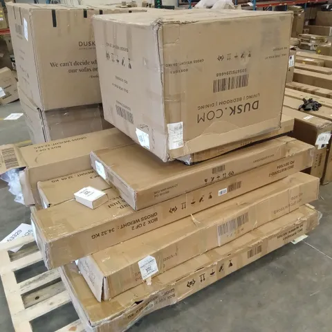 PALLET OF ASSORTED INCOMPLETE DUSK FURNITURE PARTS AND PIECES