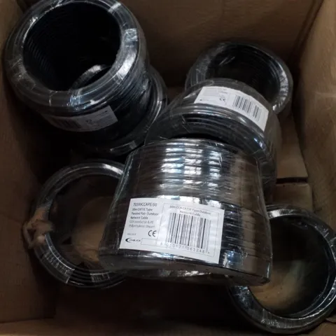 PALLET CONTAINING ASSORTED ELECTRICAL PRODUCTS INCLUDING 50M CAT5E TYPE TWISTED PAIR OUTDOOR NETWORK CABLES & BLYSS COAXIAL 9.5 FEMALE SOCKETS