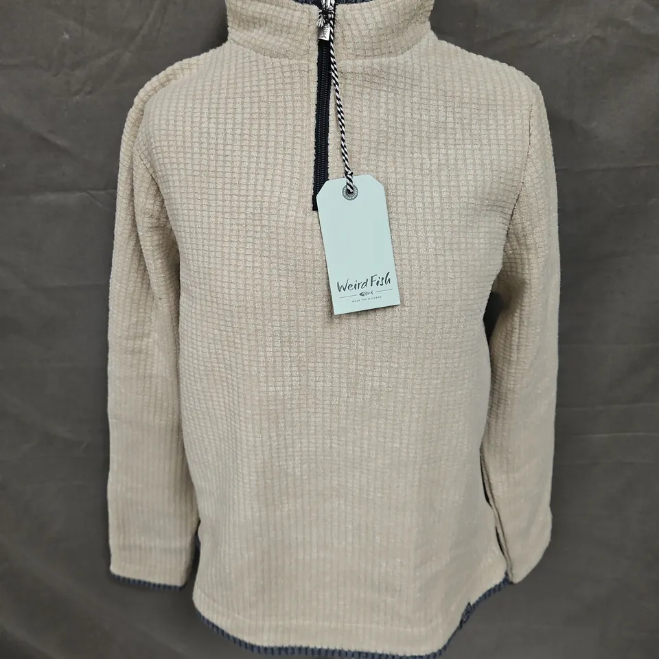 WEIRD FISH BEYE ECO 1/4 ZIP GRID FLEECE IN ECRU SIZE 12