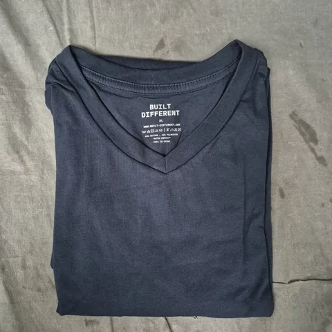 BUILT DIFFERENT NAVY V-NECK SHIRT – XL