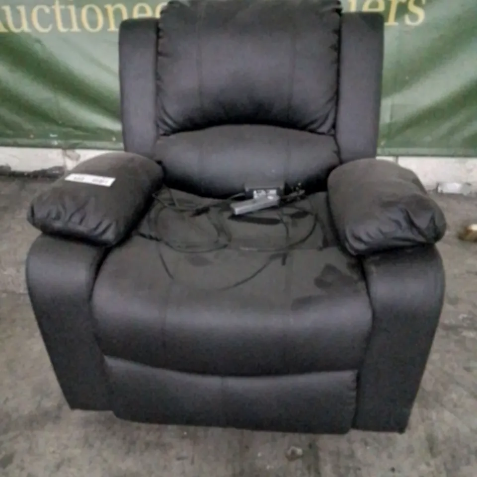 DESIGNER POWER RECLINING EASY CHAIR BLACK LEATHER 