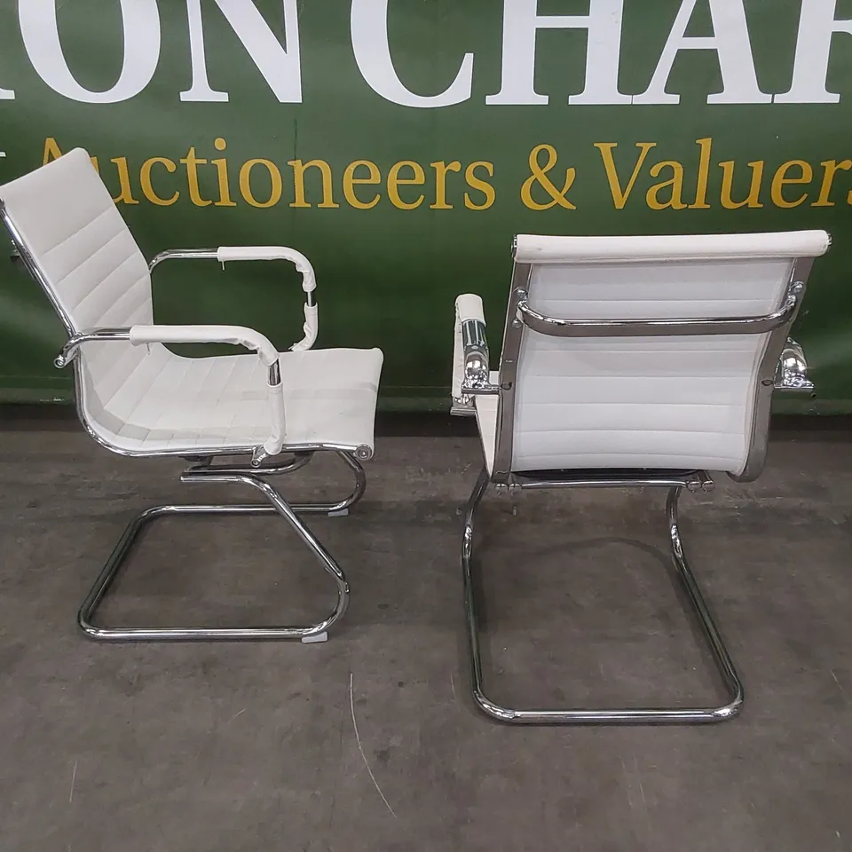 SET OF 2 YAHEETECH FAUX LEATHER GUEST RECEPTION CHAIR WAITING ROOM ERGONOMIC OFFICE CHAIRS - WHITE