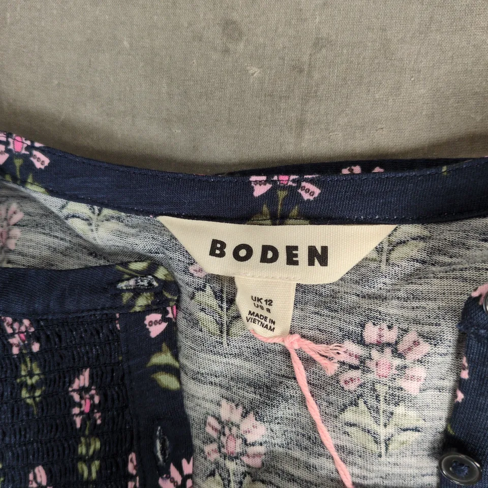  BODEN WOMENS CARDIGAN – NAVY WITH PINK FLORAL PRINT, TENCEL UK 12