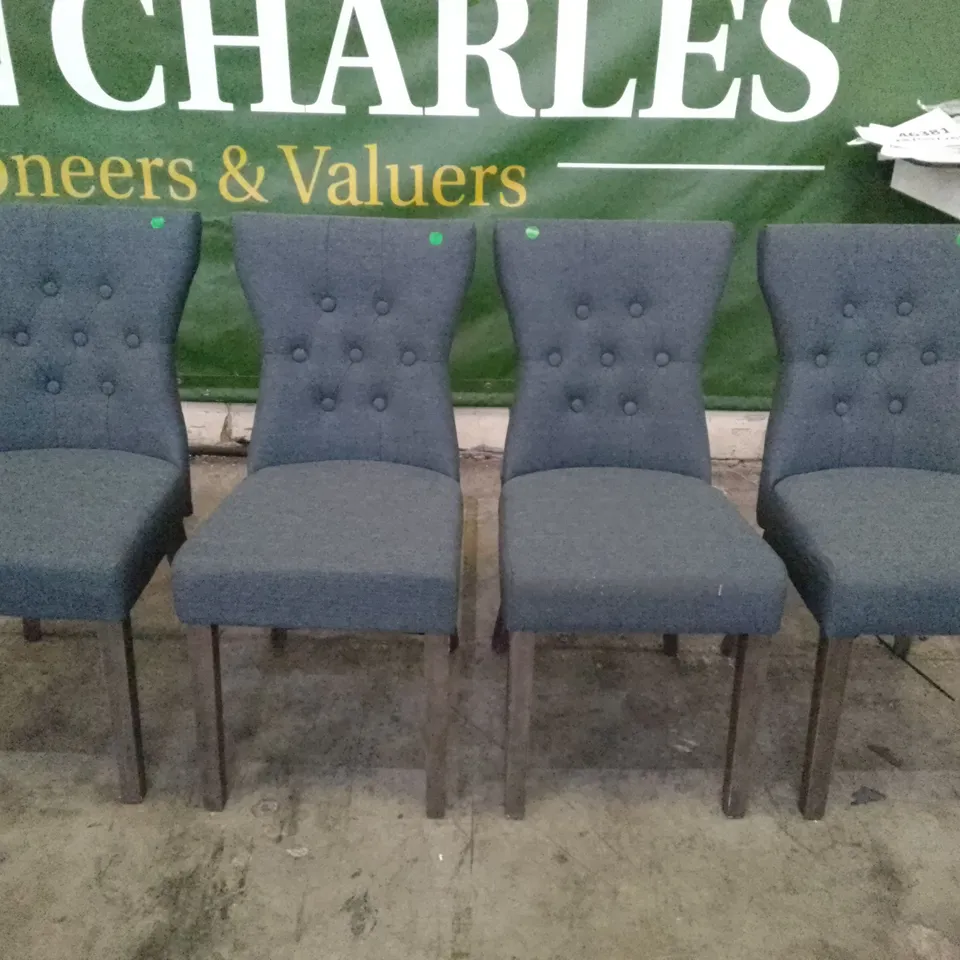 SET OF 4 NEW BEWLEY SLATE FABRIC BUTTON BACK DINING CHAIR (GREY LEG)