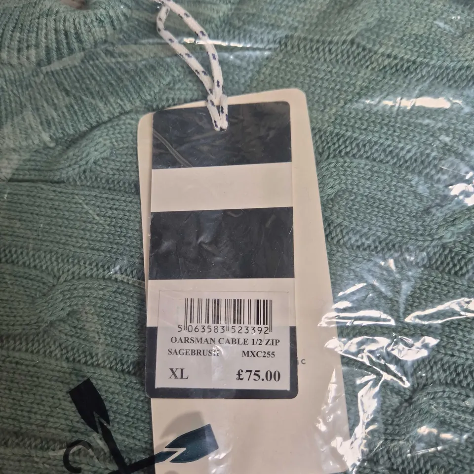 CREW CLOTHING COMPANY OARSMAN CABLE KNIT HALF-ZIP JUMPER – SAGEBRUSH, XL