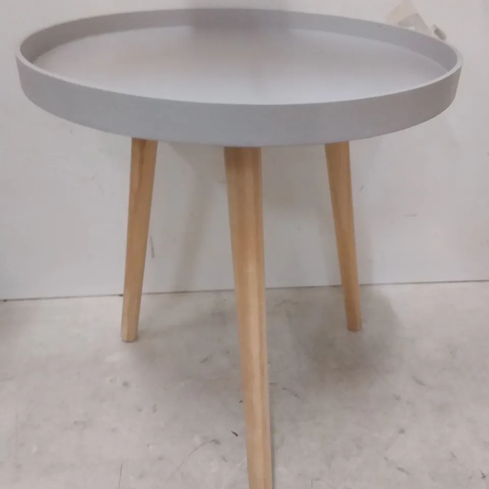ROUND TRAY GREY TABLE WITH WOOD LEGS
