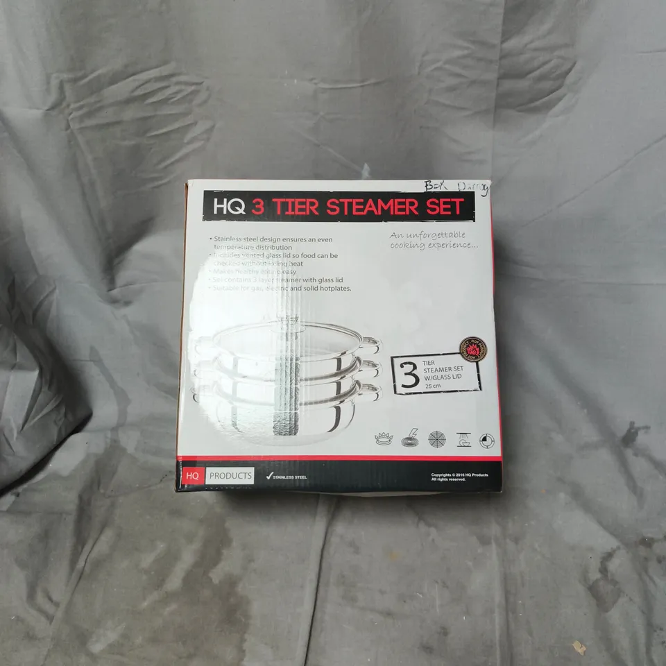 HQ 3-TIER STEAMER SET WITH GLASS LID – STAINLESS STEEL