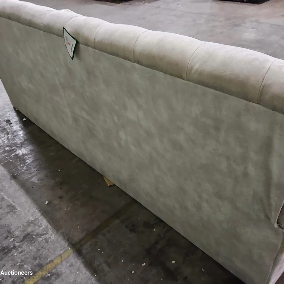 DESIGNER FOXCOTE ALMOND FABRIC METAL ACTION SOFA BED WITH 2 EXTRA BACK CUSHIONS 