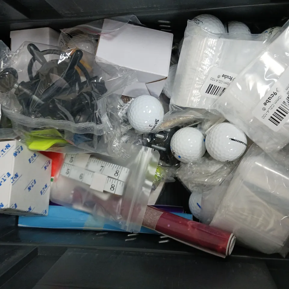 BOX OF APPROXIMATELY 8 ASSORTED ITEMS TO INCLUDE - TOY TEETHER, GOLFBALLS, AND PETLIBRO ETC. 