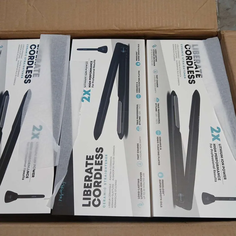 LOT OF 6 BOXED REVAMP LIBERATE CORDLESS CERAMIC STRAIGHTENER