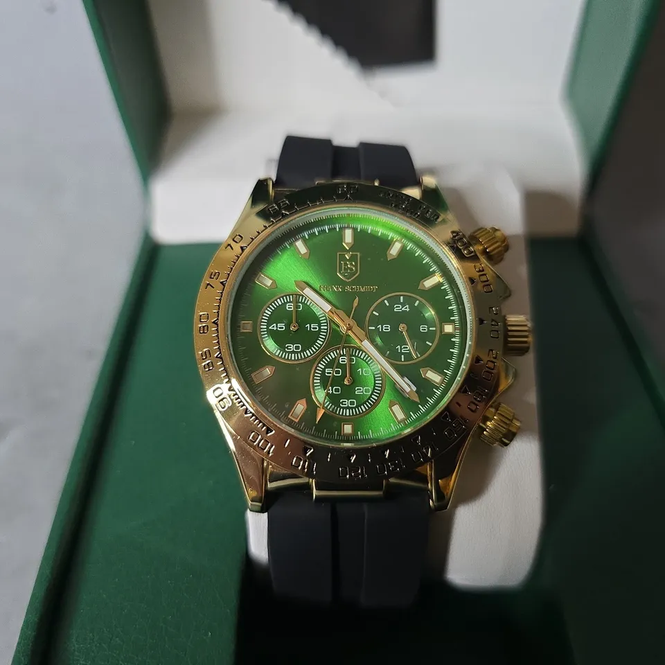 FRANK SCHMIDT WATCH – MULTI FUNCTION SUB DIALS WITH DATE – HQ RUBBER SPORTS STRAP – 3ATM WATER RESISTANT – GIFT BOX INCLUDED