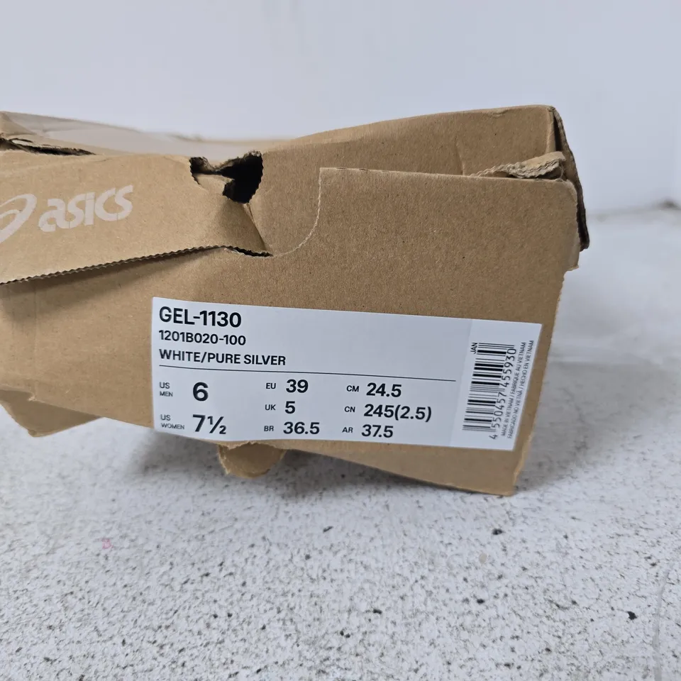 ASICS GEL-1130 TRAINERS – WHITE/SILVER, UK 5 (US 6) – BOXED