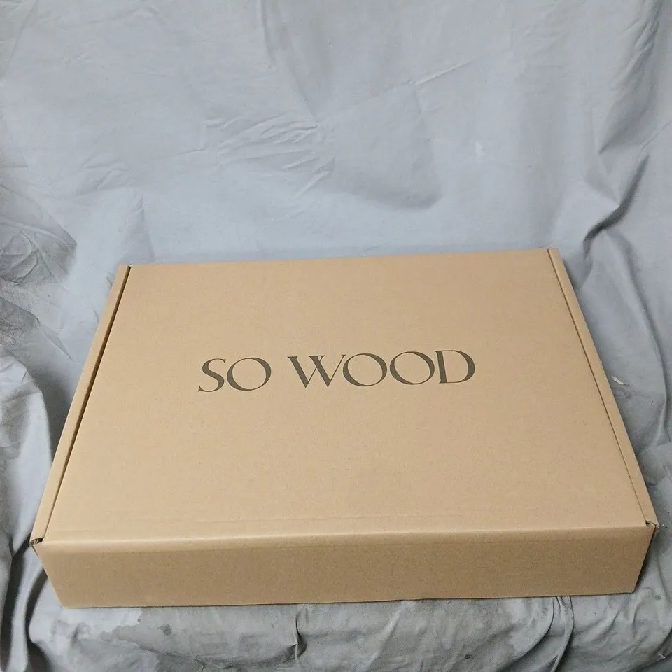 SO WOOD BAMBOO SERVING TRAY WITH TWO WHITE CERAMIC BOWLS