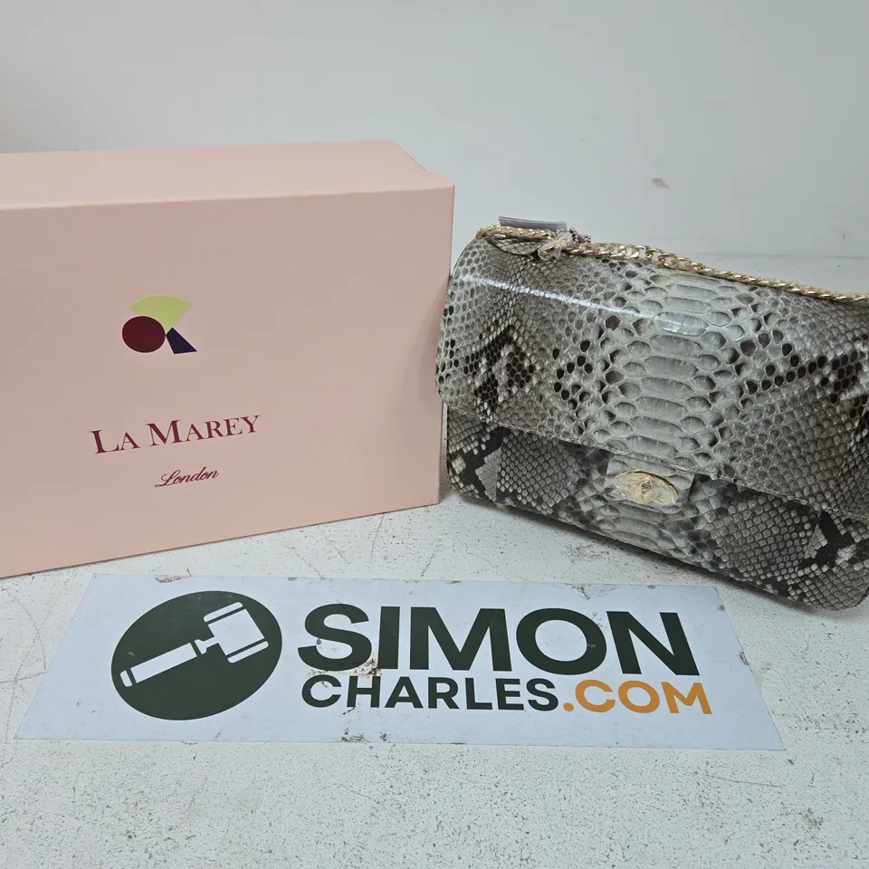 BOXED LA MAREY LONDON SNAKE PRINT HANDBAG WITH CHAIN STRAP