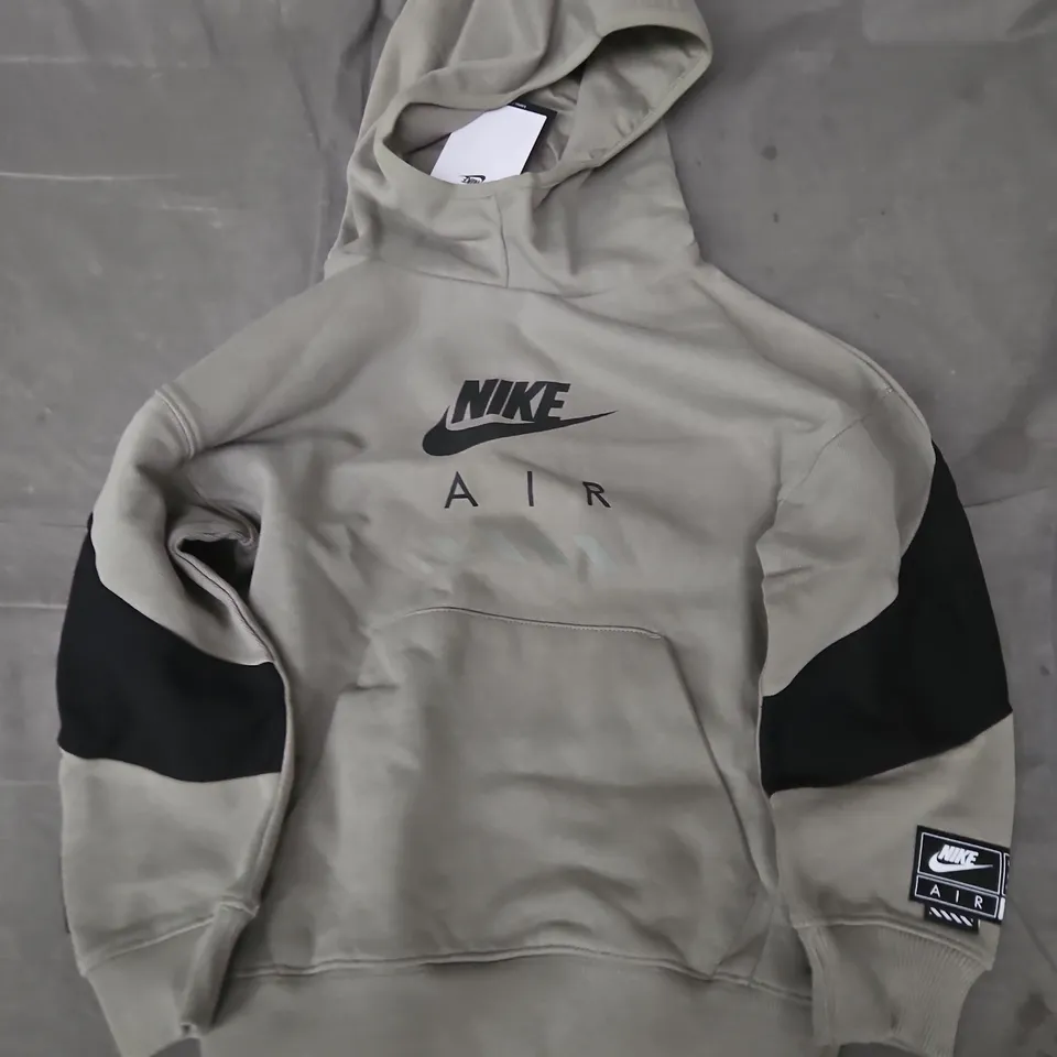 NIKE AIR KIDS HOODIE – SIZE S, GREY WITH BLACK SLEEVE PANELS