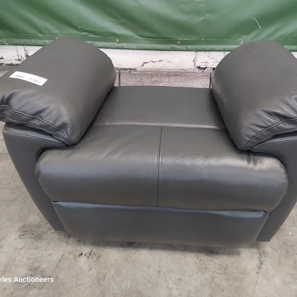 DESIGNER POWER RECLINING EASY CHAIR SEAT BASE CHARCOAL LEATHER 