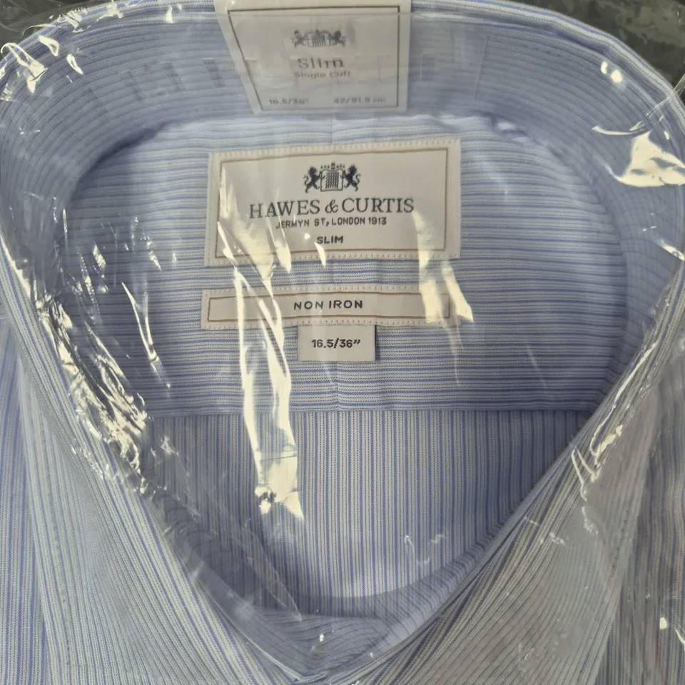 HAWES & CURTIS SLIM NON-IRON SHIRT – BLUE STRIPE, UK NECK 16.5 IN (16.5/36)
