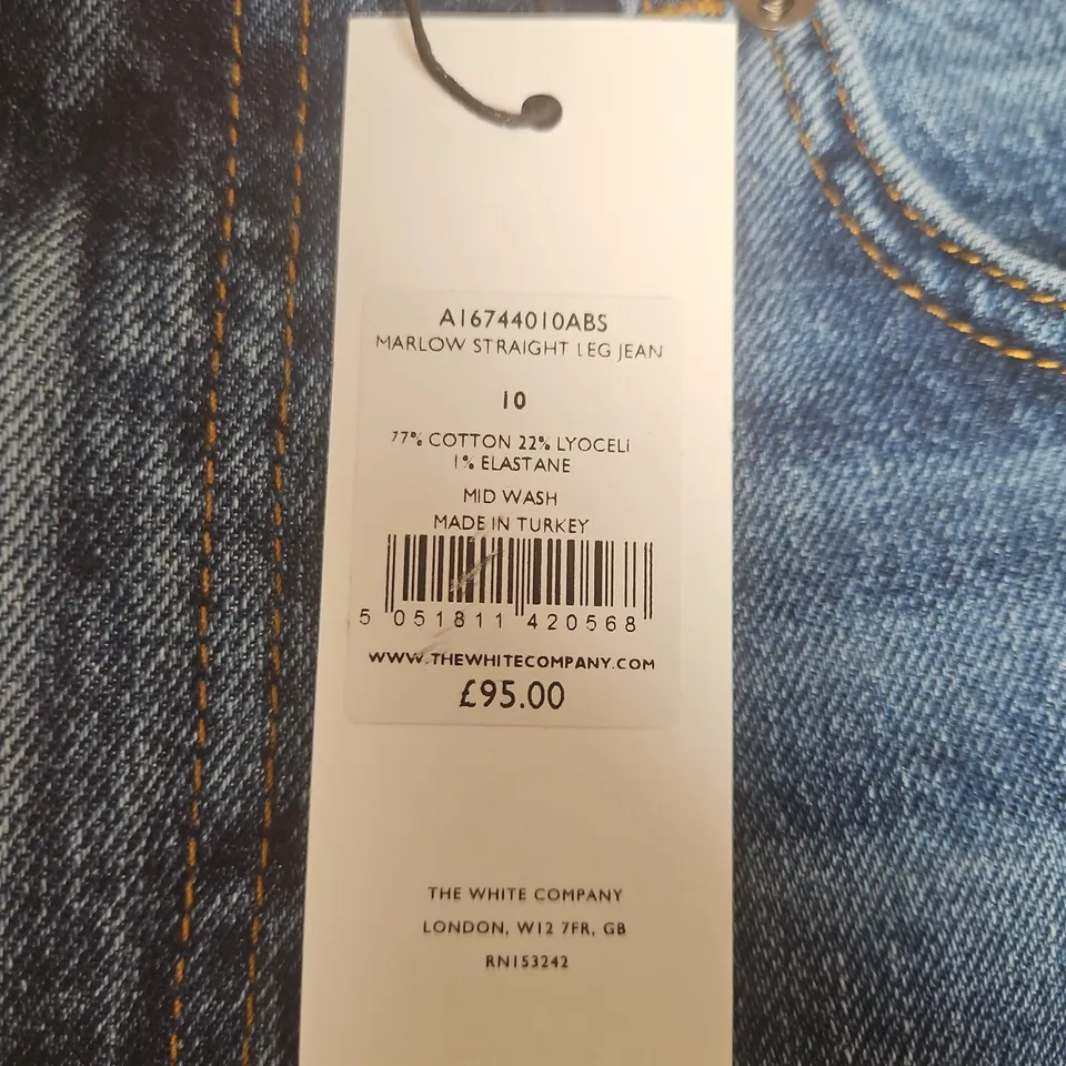THE WHITE COMPANY MARLOW STRAIGHT LEG JEANS – UK 10 – MID WASH DENIM