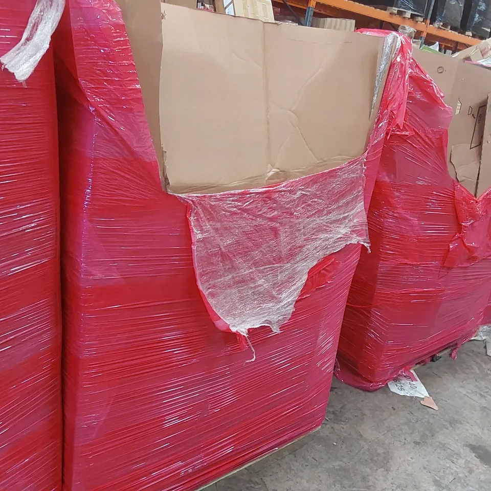 PALLET OF ASSORTED ITEMS INCLUDING: ELECTRIC SLICER MACHINE, TRAMPOLINE, CONSOLE TABLE, INDOOR INSECT KILLER, SHELVES, PULL-UP BARS ECT