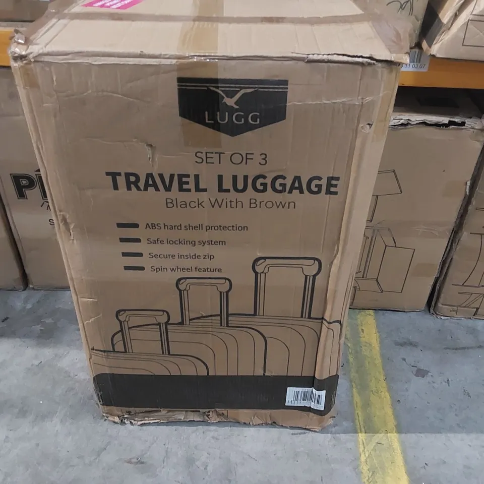 BOXED LUGG SET OF APPROXIMATELY 3 TRAVEL SUITCASES - BLACK WITH BROWN