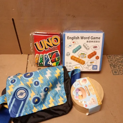 APPROXIMATELY 10 ASSORTED TOYS & GAMES PRODUCTS TO INCLUDE WORD GAME, POKEBALL, UNO ETC 
